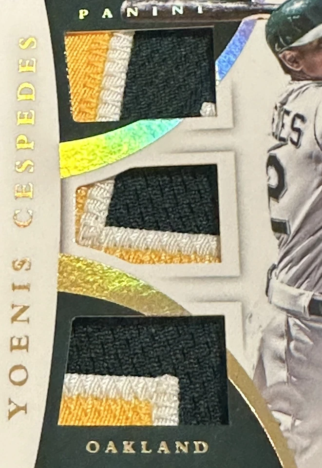 2015 Panini Immaculate YOENIS CESPEDES Holo Triple Patch Auto Holo #5/5 A’s - Image 2 of 4