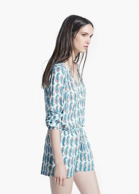 Mango MNG kurzer Jumpsuit mit Paisleymuster und V-Ausschnitt   neu mit Etikett UK-Größe S UVP 35 £
