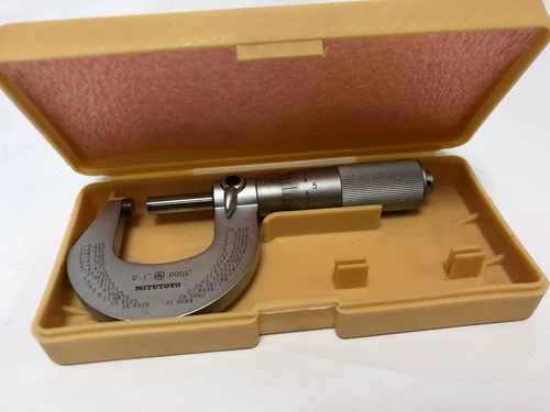 MITUTOYO 101-117 M225-1' 0.0001" GRADUATION MICROMETER + TAN CASE *VERY CLEAN*
