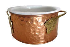 Hammered Copper with Riveted Brass Leaf Handles & Ceramic Casserole Dish planter