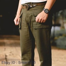 Mens Military USMC HBT Cargo Pants Vintage Casual Straight-Leg Worker Pants