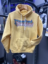 Disney DISNEYLAND RESORT Yellow HOODIE Retro Vtg Style Rainbow Sweatshirt Sz M