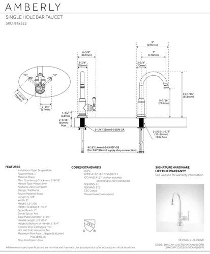 Signature Hardware SHXCAM103PN Amberley Faucet Polished Nickel *HAS SLIGHT DENT* - Picture 2 of 4