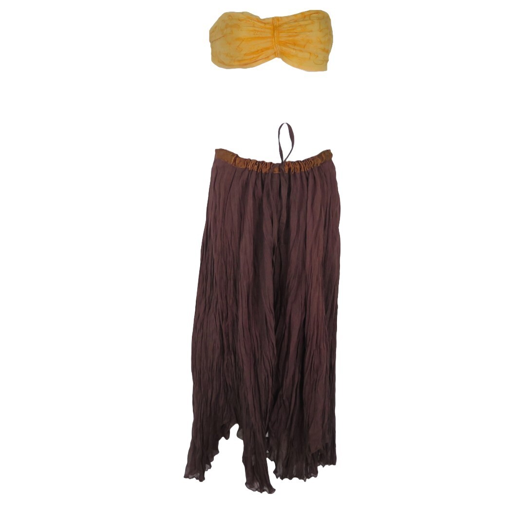 Elegant Handmade Voile Fine Cotton Skirt with Drawstring Waist | Versatile Brown Coverup | Perfect for Casual or Beachwear-image