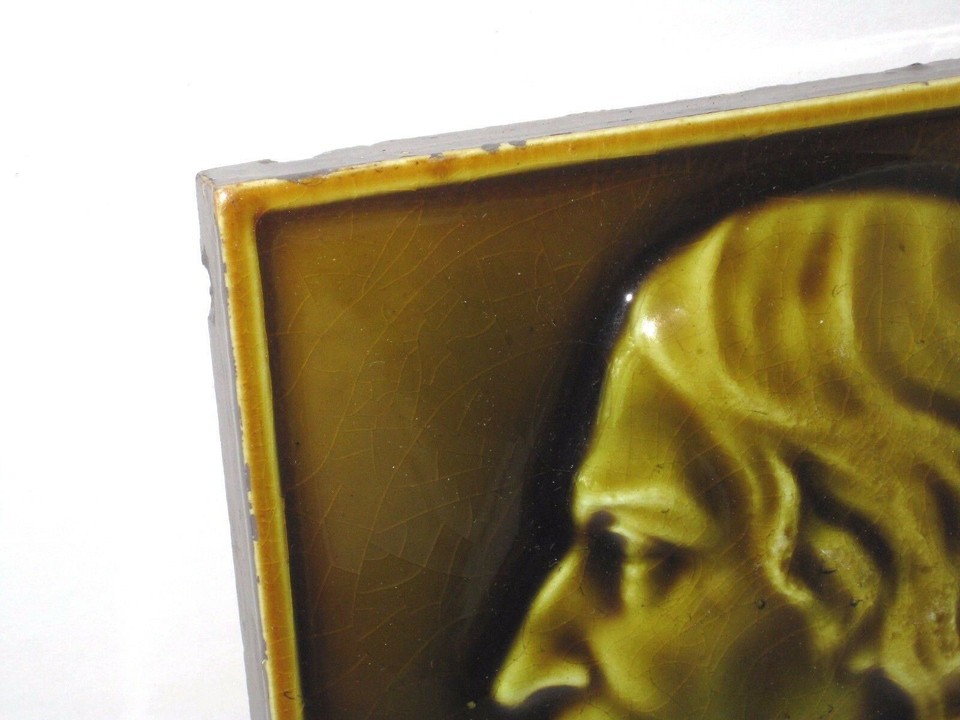 International Tile and Trim Art Pottery Relief Portrait Green Tile Of