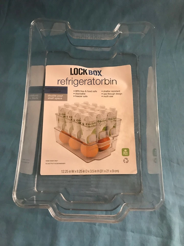 Set of 2 Lock Box Clear Acrylic Refrigerator / Pantry Storage Organizer Bins - Image 2 of 4