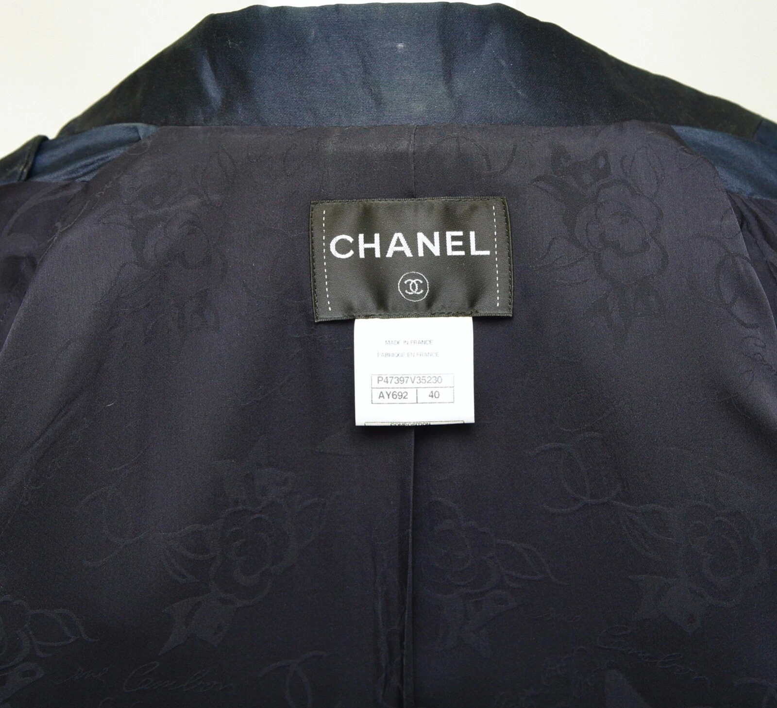 Giacca blazer cappotto CHANEL blu navy catena argento manica lunga tg 40 2014 14C