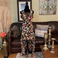 ASOS PETITE Sleeveless Floral Ruffle Hi-Lo Lace Up Neck Dress