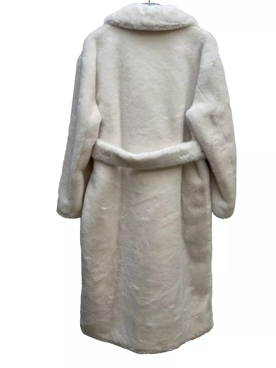 ZARA ECRU BELTED FAUX FUR COAT ZW COLLECTION SIZE M Ref 4360