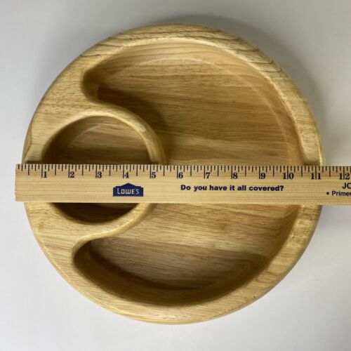 Crate & Barrel Chip Dip Tray Beech Wood Dish Party Round 12 in Missing Bowl - Picture 6 of 11