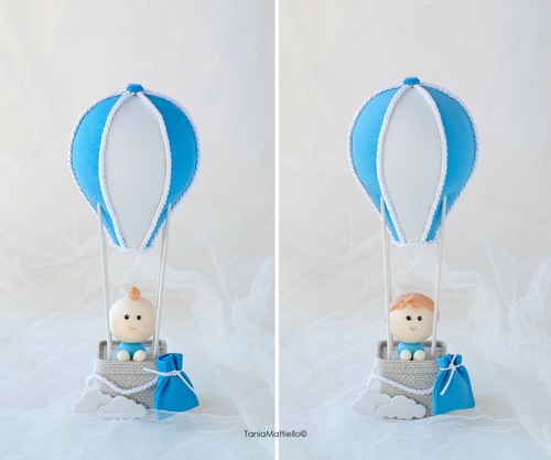 Bimbo in Mongolfiera Cake Topper, Cake Topper con Nome, Cake Topper Battesimo - Foto 2 di 10