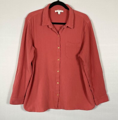 Anne Klein Jeans Top Womens Sz XL Dusty Cedar Button Up Pocket Long Sleeves
