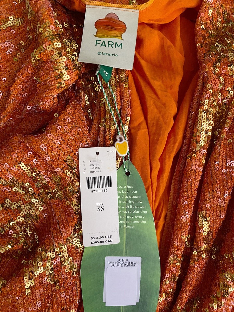 orange sunny mood sequin long sleeve mini dress Farm Rio Mini Dress