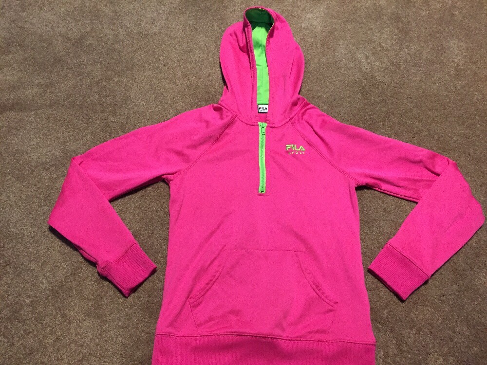 Felpa con cappuccio mezza zip bambina Fila rosa verde taglia large 14
