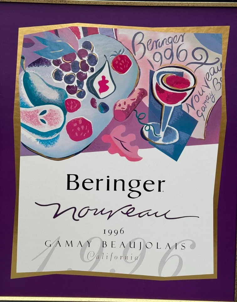 很好 1996 年 BERINGER 葡萄酒海报 NOUVEAU BEAUJOLAIS 金箔金属系列 — 第 2/4 张图片