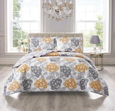 3 Piece Quilted Printed Patchwork Bedspread Single Double King Size Bed Throw