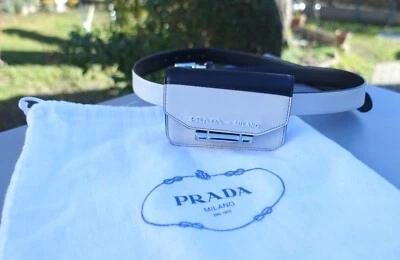 PRADA BAG 75cm saffiano leather waist belt bumbag white black city calf micro - Bild 1 von 4