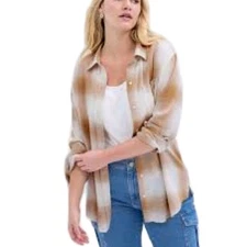 GAP Beige White Plaid Button Down Shirt Long Sleeve Casual Top