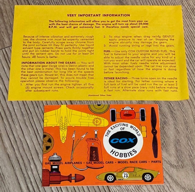 Cox Hobbies Catalog *Gas Model Airplanes Race Cars *Parts 1960's-70's .049
