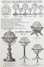 H.B. NIMS Terrestrial&Celestial World Globes Desk&Standing Troy,NY 1892 Print Ad