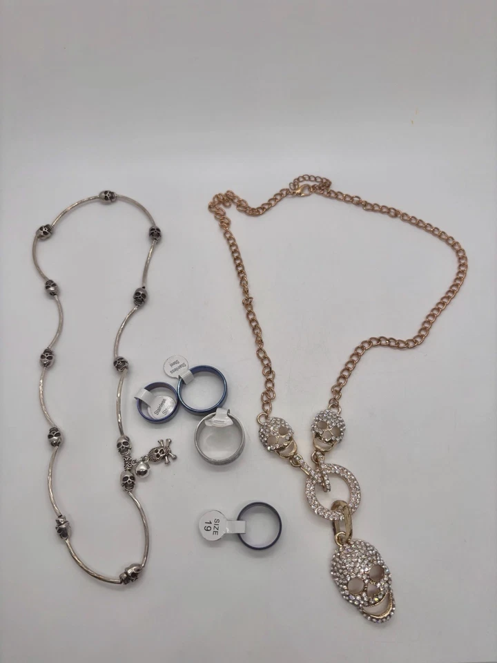 Halloween Calavera Bling Collares y Anillos de Acero Inoxidable Paquete Cadena Moda Foto 3 de 4