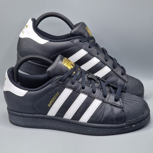 Adidas Superstar Core Black White Gold Leather Trainers Size UK 5