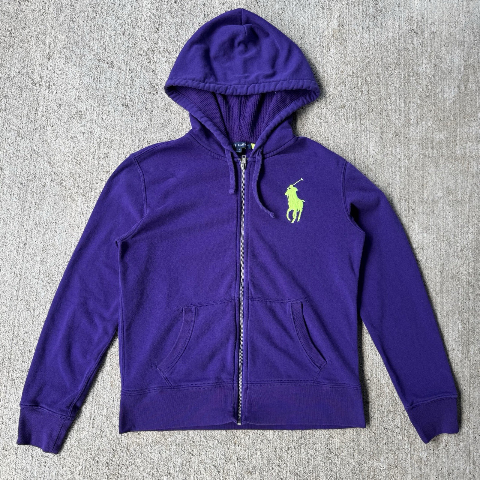 Felpa con cappuccio e zip intera Ralph Lauren Big Pony vintage viola grande termica