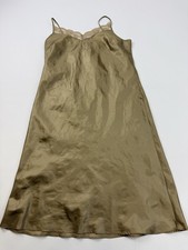 White House Black Market Slip Dress Womens 8 Gold Silk Lace Trim Lined Camisole