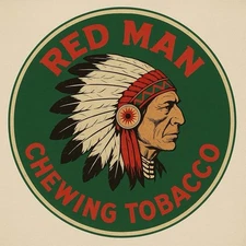 HI GLOSS!! Red Man  Chewing Tobacco With Indian Vintage Style Metal Sign