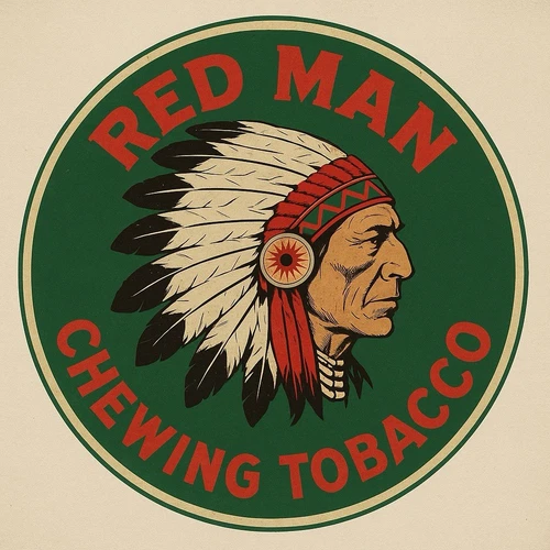 HI GLOSS!! Red Man  Chewing Tobacco With Indian Vintage Style Metal Sign