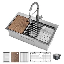 Drop in Kitchen Sink with Pull Down Spring Faucet, 30x18x9 Inch Stainless Ste...