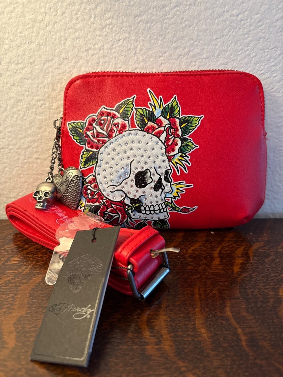 NWT Ed Hardy ~ Beltbag With Charms Red Skull Tattoo Purse Belt Bag