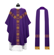 Violet Gothic Chasuble with Matching Stole - Liturgical Church Vestment