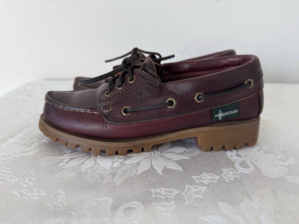 Zapato Mujer Eastland Talla 7 Cuero Marrón 3 Ojos Sin usar, en caja, Punta Vibram Suela EE. UU. Y2K 90s Foto 4 de 4