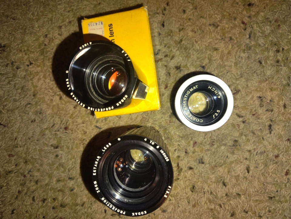 3 lentes de proyección Kodak vintage. Zoom Ectanar 4–6" Anastigmat 4" Ectanar f/3.5 Foto 2 de 4