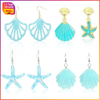 Ohrringe Set 4 Paar Maritim Boho Vintage Acryl Muschel Seestern Tropfen Schmuck
