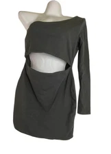 Super Down Asymmetric One-Shoulder Cutout Black Dress Medium Sexy Y2K Rave Club