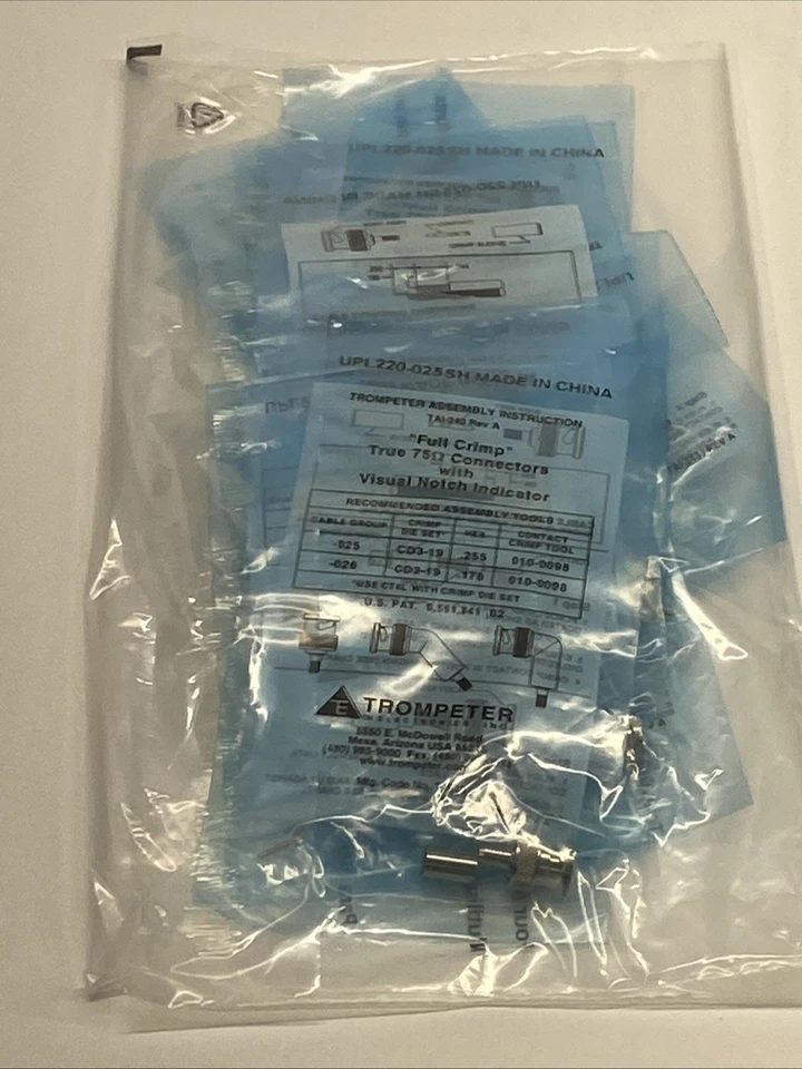 10× Trompeter UPL220-025SH BNC 75Ω Crimp Connectors – AT&T 734A Cable, Bulk Pack - Image 3 of 4