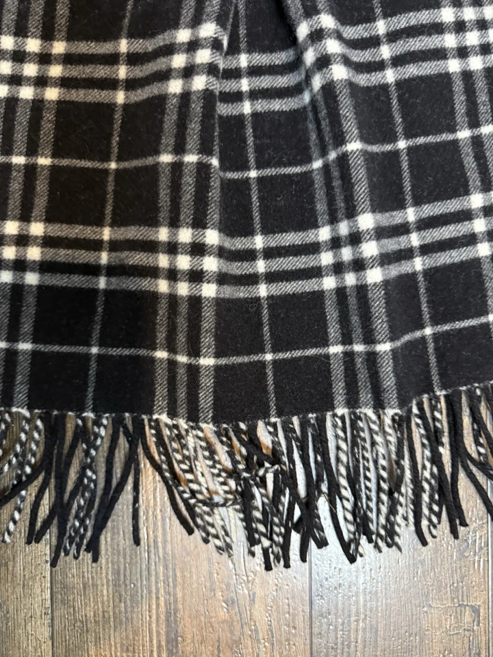 Saia Vintage W by Worth Preta Branca Xadrez Mescla de Lã Franja Tamanho 4 Fabricada nos EUA - Imagem 2 de 4