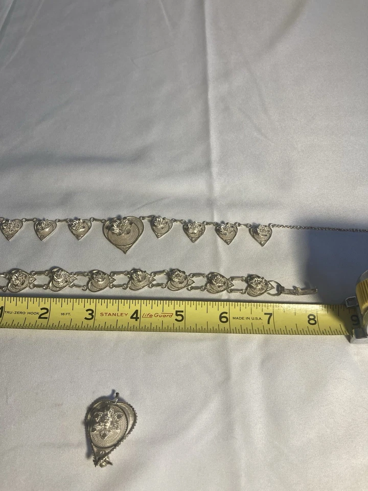 Gargantilla, pulsera y alfiler floral filigrana hecha a mano de plata México Foto 4 de 4