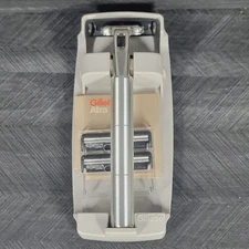 Vtg Gillette Atra HANDLE ALUMINUM 2 Cartridges Twin Blade Pivoting 80s Open Box