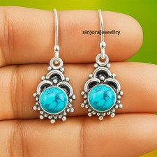 Turquoise Gemstone 925 sterling silver handmade Dangle Drop Earrings 1.50"