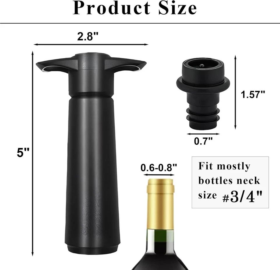 Kit de vacío para tapón de vino - Bomba de vacío y 8 tapones, mantiene el vino fresco hasta 7 Foto 2 de 4