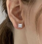 4CT Princess Lab Grown DEFVVSVS Diamond Studs Earrings 14k Solid White Gold #100 — photo 5