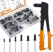 225-Piece Black Aluminum Blind Rivet Set with Heavy-Duty Manual Rivet Gun
