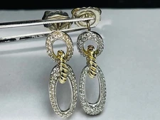 DAVID YURMAN 18K GOLD & STERLING SILVER OVAL LINK DIAMOND DANGLE DROP EARRINGS !