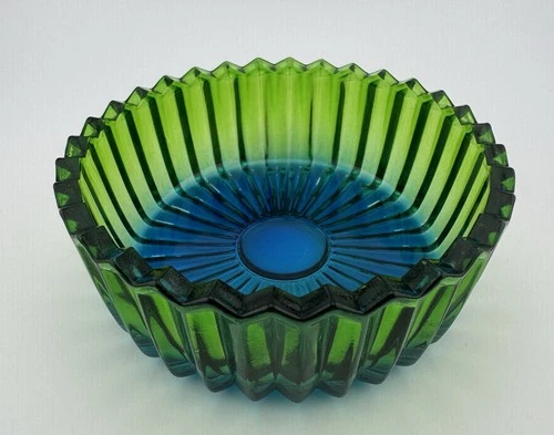 Vintage Jeanette Glass Green Blue Ombre Trinket Box Candy Bowl Without Lid