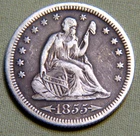1855 United States Seated Liberty Silver Quarter - Has Graffiti /  VF - Lot 1774