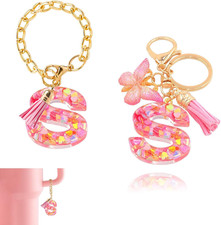 Initial Letter 2PCS Keychain Cute Letter Charm Accessories with Butterfly Tassel