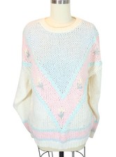 Vintage Hand Knit Floral Embroidered Pullover Sweater Size M Cottagecore Grandma